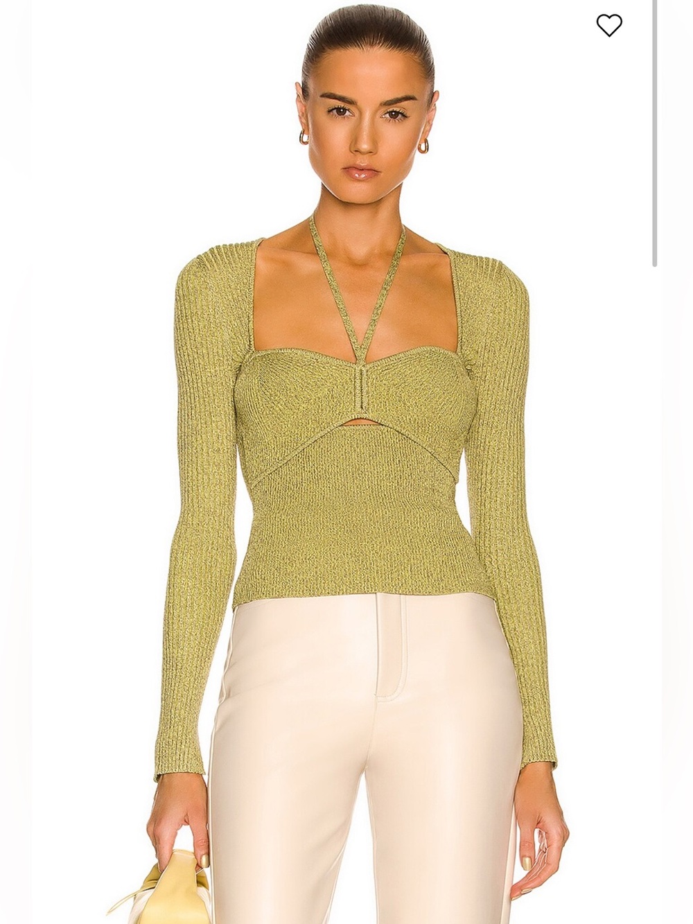 Jonathan SIMKHAI Alexia Compact Rib Sweetheart Top Green Long Sleeve S